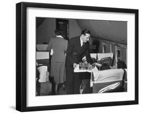 Serving Drinks, over English Channel, before Dinner, During a Transatlantic Flight-Peter Stackpole-Framed Photographic Print