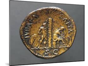 Sestertius of Emperor Vespasian Depicting Jew Sitting and Jew with His Hands Tied-null-Mounted Giclee Print