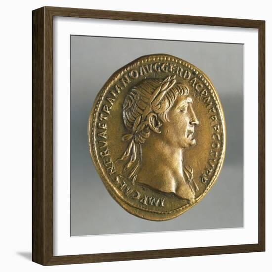 Sestertius of Trajan, Minted in Rome, Bearing Image of Emperor, Recto, Roman Coins AD-null-Framed Giclee Print