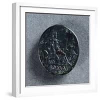 Sestertius of Vespasian Depicting Roma Seated on Seven Hills and Capitoline Wolf-null-Framed Giclee Print