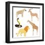 Set 2 of Cartoon African Animals-elein-Framed Art Print