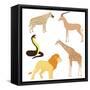 Set 2 of Cartoon African Animals-elein-Framed Stretched Canvas