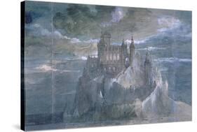 Set Design for a Production of Hamlet (Act One) at the Comedie Francaise, 1884 (W/C on Paper)-French-Stretched Canvas