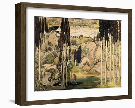 Set Design for Act II of a Ballet Russes Production of Ravel's Daphnis and Chloe, 1912-Leon Bakst-Framed Premium Giclee Print