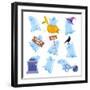 Set of 9 Happy Halloween Ghosts in Various Situations-Thomas Amby-Framed Art Print