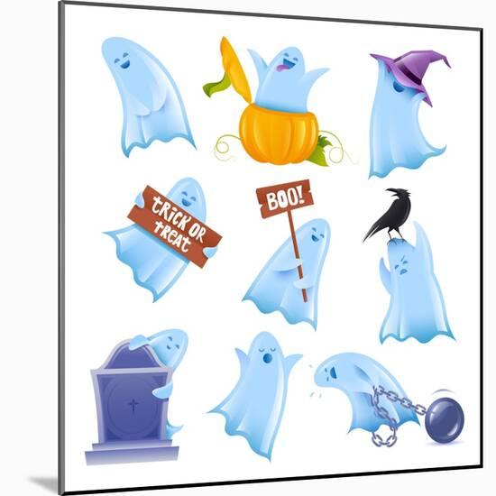 Set of 9 Happy Halloween Ghosts in Various Situations-Thomas Amby-Mounted Art Print