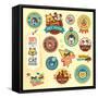 Set of Animal Labels and Stickers-PureSolution-Framed Stretched Canvas