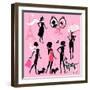 Set of Black Silhouettes of Fashionable Girls with their Pets - Dogs (Dalmatian, Terrier, Poodle, C-lian2011-Framed Art Print