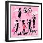 Set of Black Silhouettes of Fashionable Girls with their Pets - Dogs (Dalmatian, Terrier, Poodle, C-lian2011-Framed Art Print
