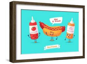 Set of Breakfast Characters. Vector Cute Cartoons-Krolone-Framed Art Print
