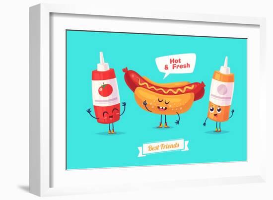 Set of Breakfast Characters. Vector Cute Cartoons-Krolone-Framed Art Print