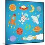 Set of Cartoon Cute Outer Space Astronaut, Planets, Rockets. Illustration-Natalia Pascari-Mounted Art Print