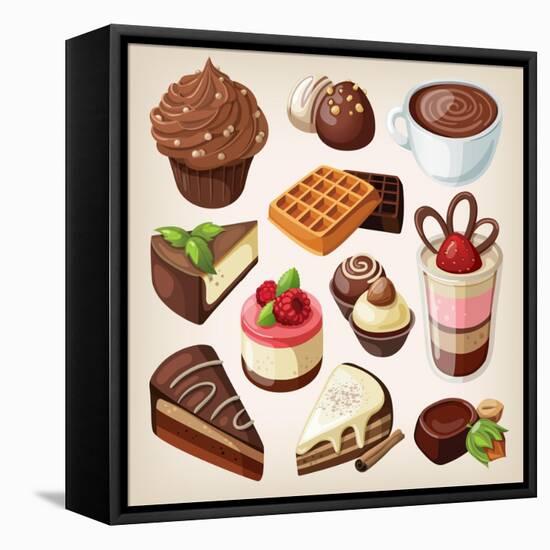 Set Of Chocolate Sweet Food-moonkin-Framed Stretched Canvas