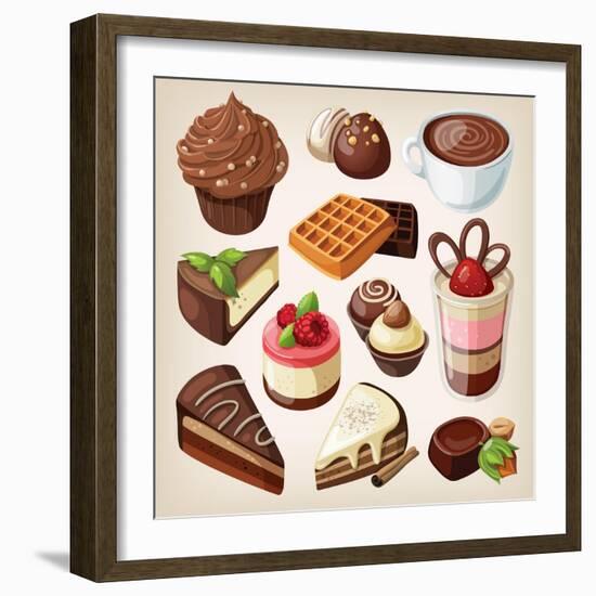 Set Of Chocolate Sweet Food-moonkin-Framed Art Print