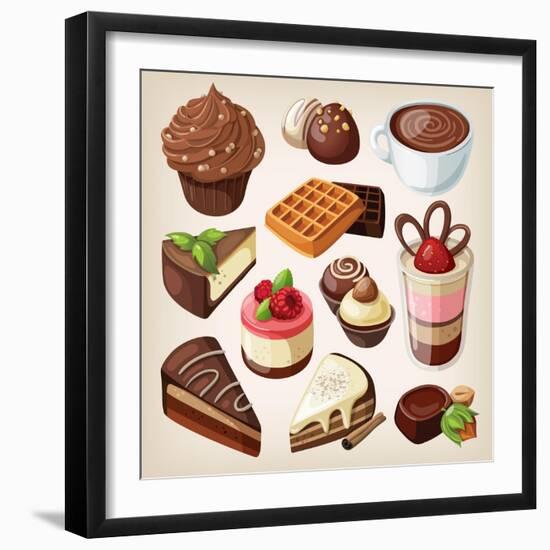 Set Of Chocolate Sweet Food-moonkin-Framed Art Print