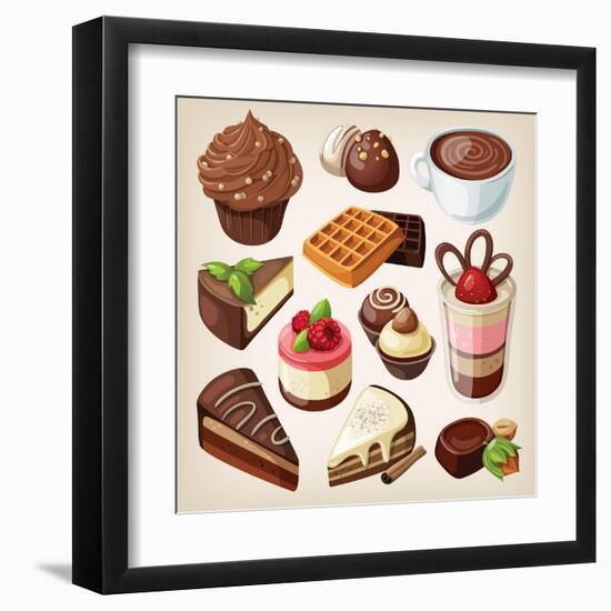 Set Of Chocolate Sweet Food-moonkin-Framed Art Print