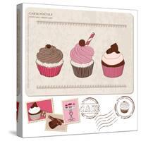 Set Of Cupcakes On Old Postcard-woodhouse-Stretched Canvas