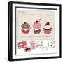 Set Of Cupcakes On Old Postcard-woodhouse-Framed Art Print