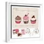Set Of Cupcakes On Old Postcard-woodhouse-Framed Art Print