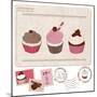 Set Of Cupcakes On Old Postcard-woodhouse-Mounted Art Print
