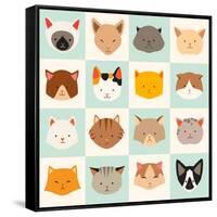 Set of Cute Cats Icons-coffeee_in-Framed Stretched Canvas