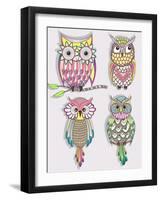 Set Of Cute Colorful Owls-cherry blossom girl-Framed Art Print