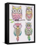 Set Of Cute Colorful Owls-cherry blossom girl-Framed Stretched Canvas