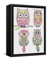 Set Of Cute Colorful Owls-cherry blossom girl-Framed Stretched Canvas