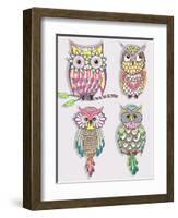 Set Of Cute Colorful Owls-cherry blossom girl-Framed Art Print