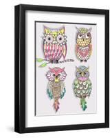 Set Of Cute Colorful Owls-cherry blossom girl-Framed Art Print