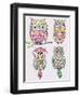 Set Of Cute Colorful Owls-cherry blossom girl-Framed Art Print