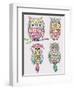 Set Of Cute Colorful Owls-cherry blossom girl-Framed Art Print