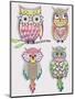 Set Of Cute Colorful Owls-cherry blossom girl-Mounted Art Print