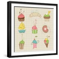 Set Of Cute Cupcakes And Desserts - For Design, Scrapbook, Invitation-woodhouse-Framed Premium Giclee Print