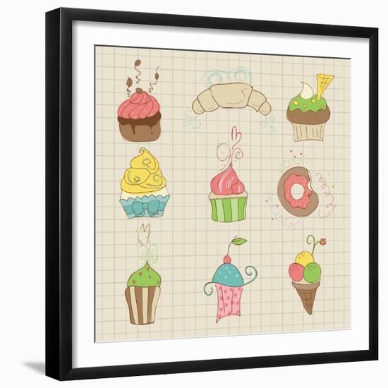 Set Of Cute Cupcakes And Desserts - For Design, Scrapbook, Invitation-woodhouse-Framed Premium Giclee Print