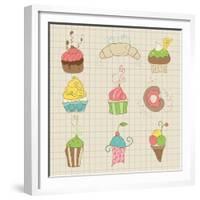 Set Of Cute Cupcakes And Desserts - For Design, Scrapbook, Invitation-woodhouse-Framed Premium Giclee Print