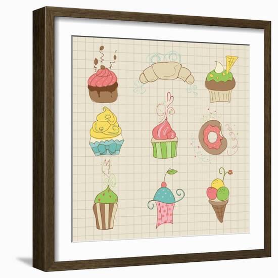 Set Of Cute Cupcakes And Desserts - For Design, Scrapbook, Invitation-woodhouse-Framed Art Print