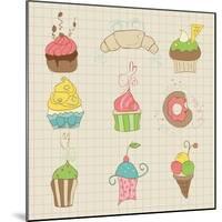 Set Of Cute Cupcakes And Desserts - For Design, Scrapbook, Invitation-woodhouse-Mounted Art Print