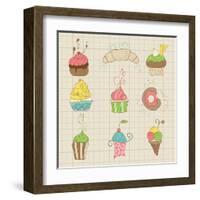 Set Of Cute Cupcakes And Desserts - For Design, Scrapbook, Invitation-woodhouse-Framed Art Print