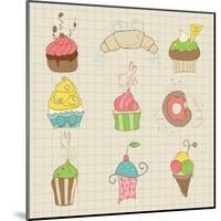 Set Of Cute Cupcakes And Desserts - For Design, Scrapbook, Invitation-woodhouse-Mounted Art Print