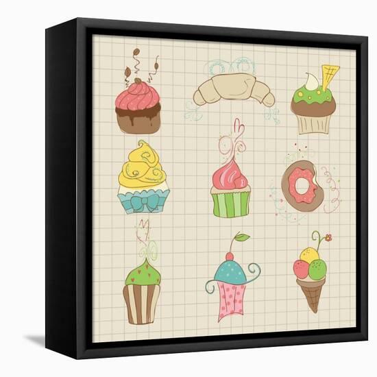 Set Of Cute Cupcakes And Desserts - For Design, Scrapbook, Invitation-woodhouse-Framed Stretched Canvas