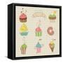 Set Of Cute Cupcakes And Desserts - For Design, Scrapbook, Invitation-woodhouse-Framed Stretched Canvas