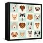 Set of Cute Dogs Icons Vector Flat Illustrations-coffeee_in-Framed Stretched Canvas