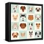 Set of Cute Dogs Icons Vector Flat Illustrations-coffeee_in-Framed Stretched Canvas