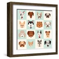 Set of Cute Dogs Icons Vector Flat Illustrations-coffeee_in-Framed Art Print