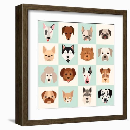 Set of Cute Dogs Icons Vector Flat Illustrations-coffeee_in-Framed Art Print