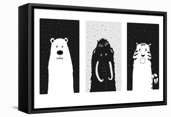 Set of Cute Ice Age Animals. Mammoth, Prehistoric Bear and Saber-Toothed Tiger. Vector Illustration-Salvadorova-Framed Stretched Canvas