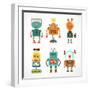 Set Of Cute Vintage Robots-Marish-Framed Art Print