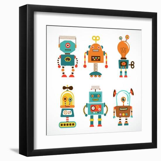 Set Of Cute Vintage Robots-Marish-Framed Art Print