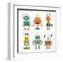 Set Of Cute Vintage Robots-Marish-Framed Art Print